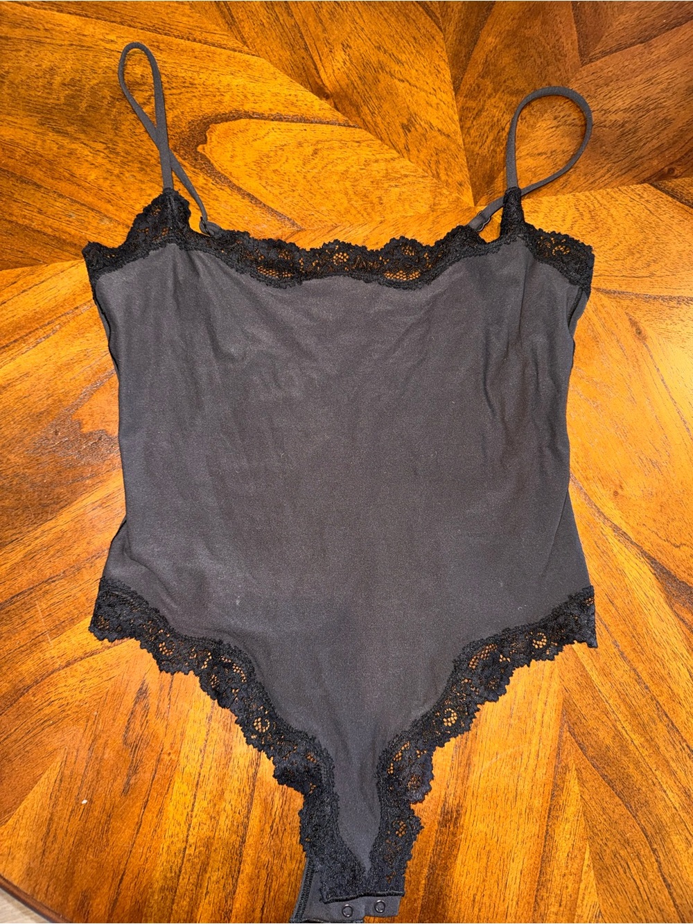 SKIMS Black Lace-Trim Camisole Bodysuit